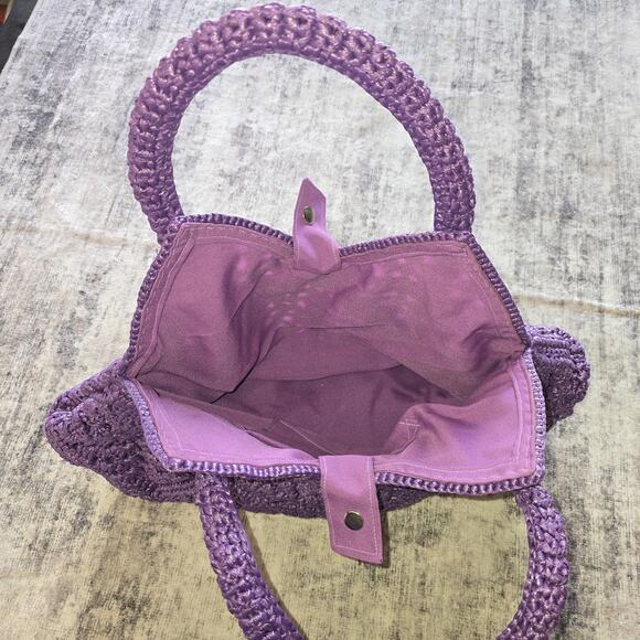 Yvette's Bag Womens Purple Crochet Handbag Top Handle Boho Lined Magnetic Snap - Picture 4 of 9